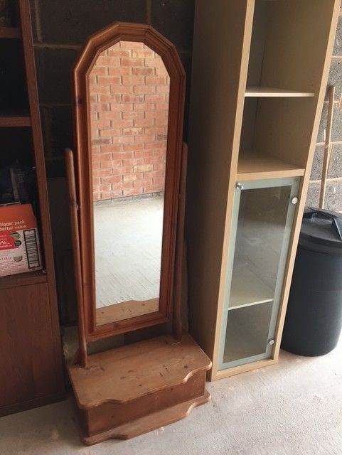 Freestanding Solid Wood Mirror and Hairdryer/Straightener Box