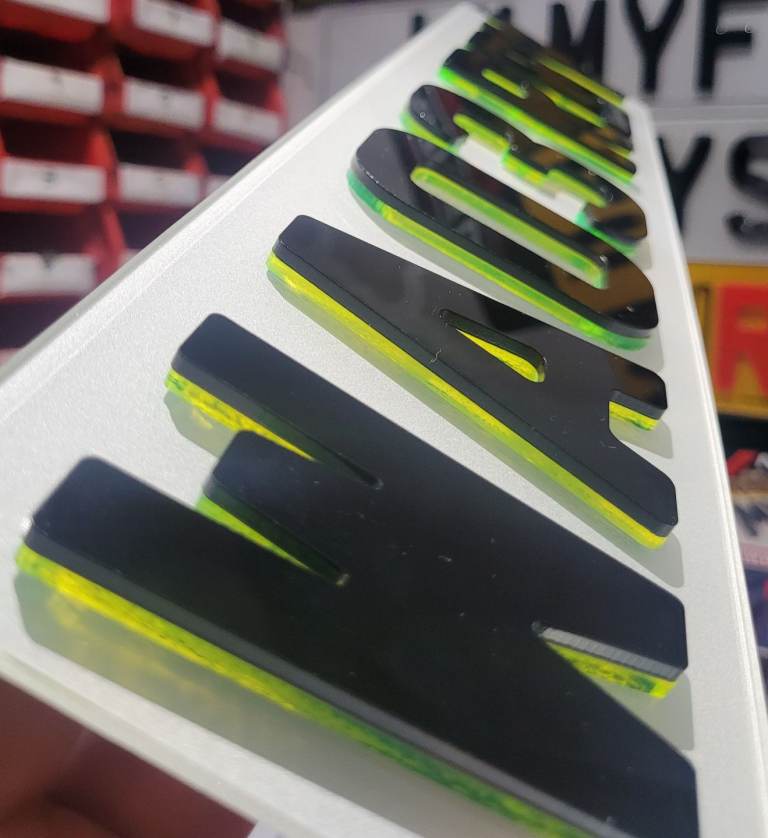 6mm Neon Green & Black 4D Laser Cut Car a Number Plates 
