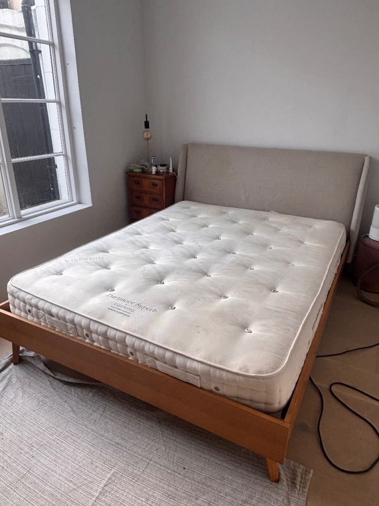Upholstered King size bed frame (+ mattress if wanted)