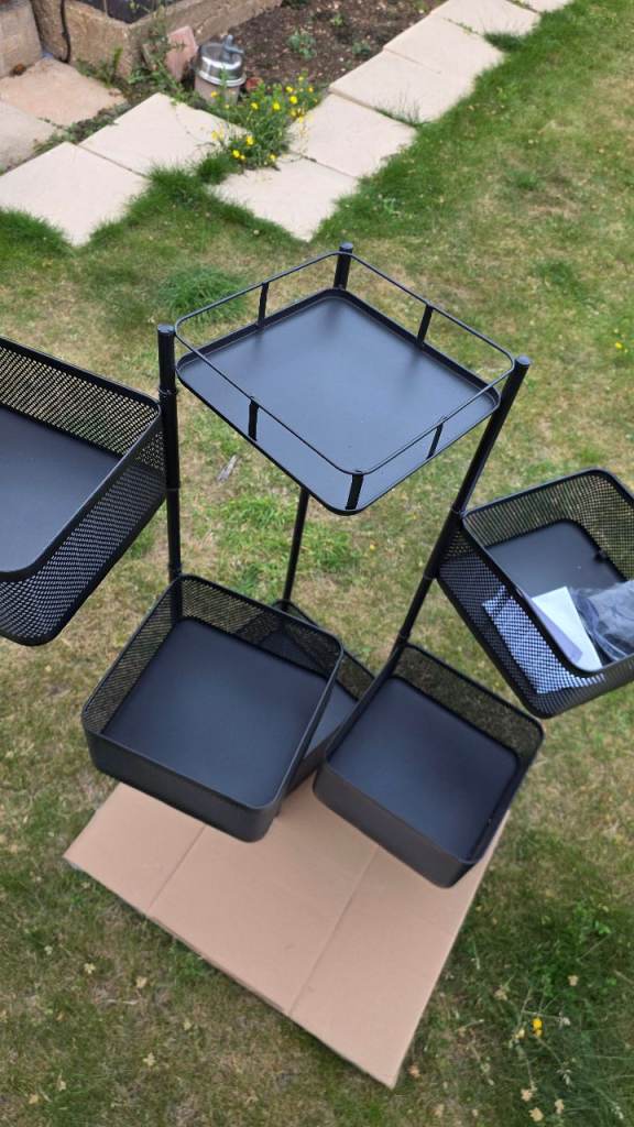 New Black Metal Storage Trolley with Multiple Baskets