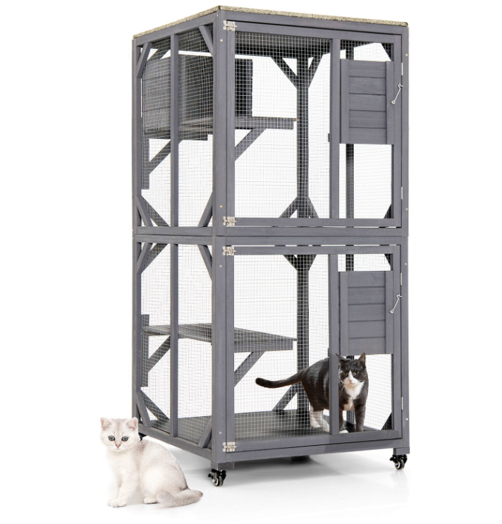 Grey Wooden Cat Kitten House Asphalt Roof Large Front Door Outdoor/Indoor  Home BRAND NEW BOXED