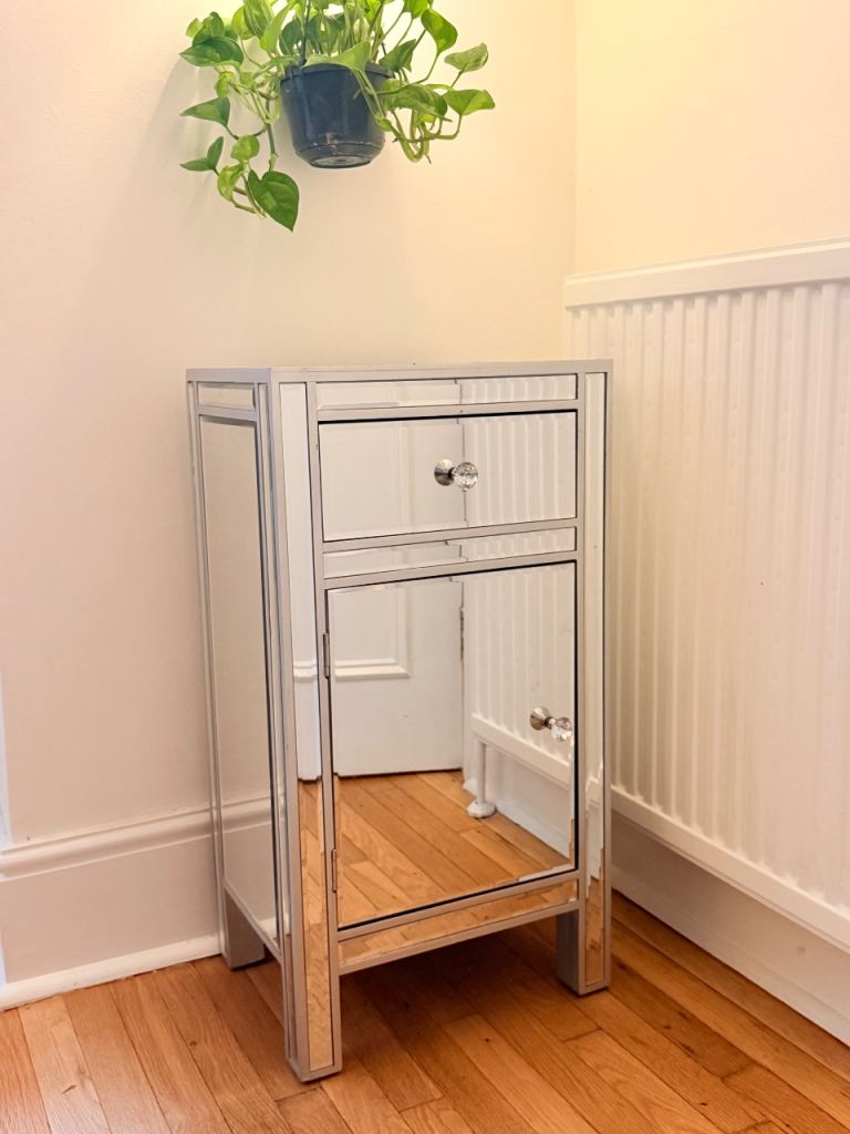Mirrored Bedside Table / Cabinet with Drawer – Good Condition