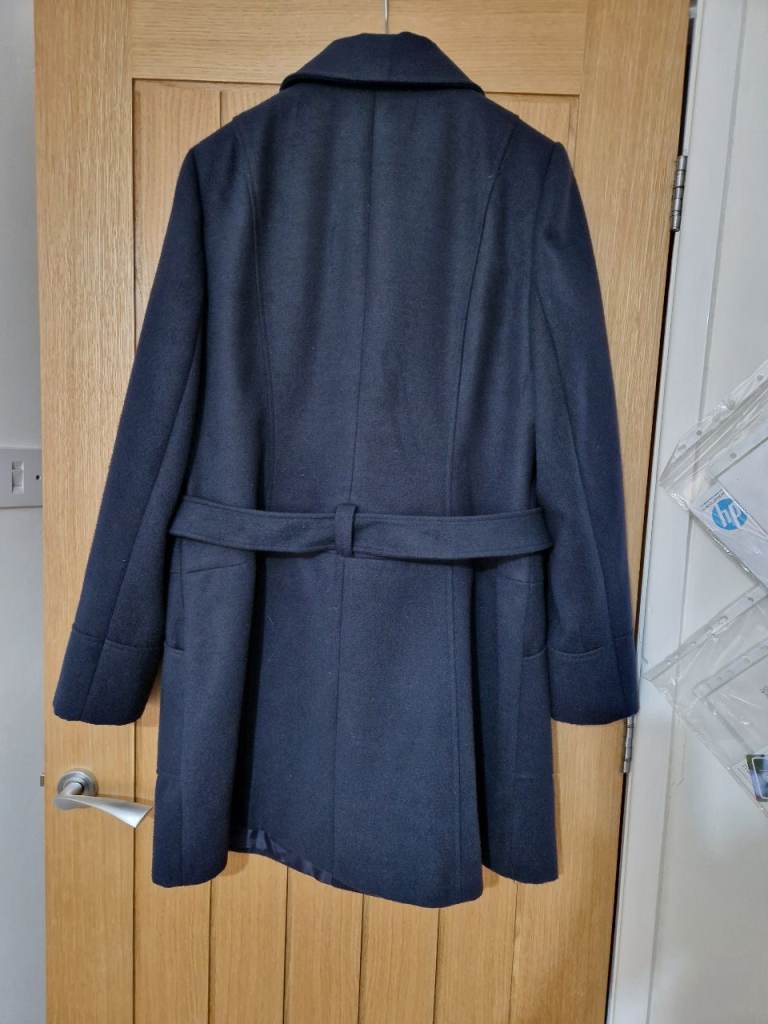 LADIES NAVY DOUBLE-BREASTED  COAT- “GEORGE” BRAND – SIZE 16