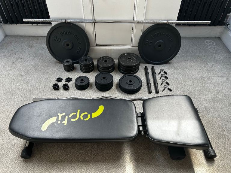 Complete Cast Iron Home Gym Weight Set (~107kg Total) - Straight Bar, EZ Bar, Dumbbells