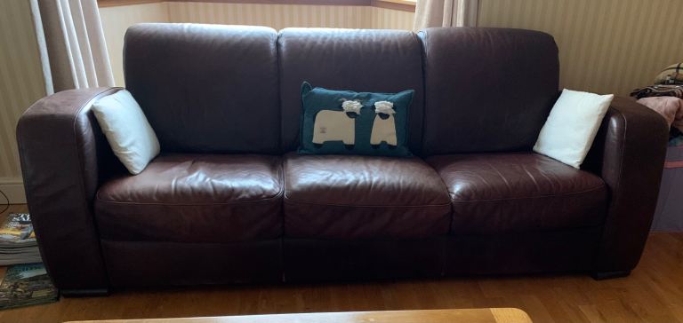 John Lewis Brown Leather 3-Seater Sofa – Good Condition