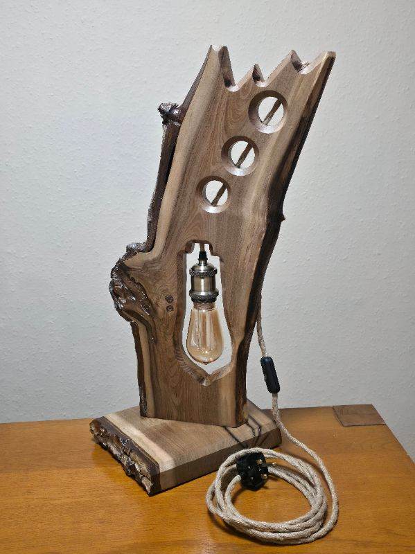 Handmade Rustic Oak Table Lamp. Solid Wood Nature Inspired Lighting Home Decor Gift