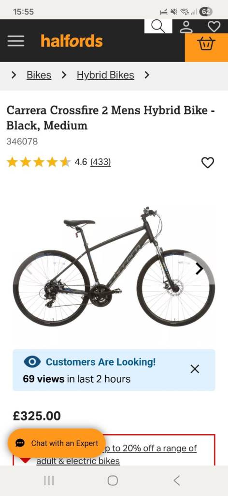 Carrera Crossfire 2 Mens Hybrid Bike - Black, large 