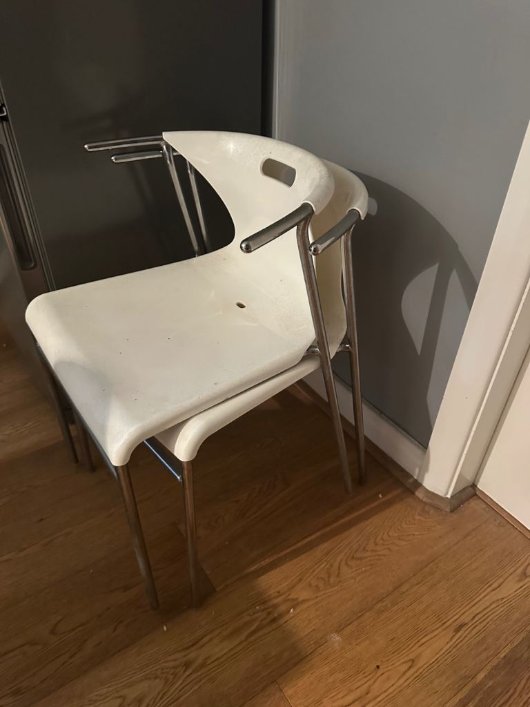 3 x IKEA White Chairs with Chrome Legs