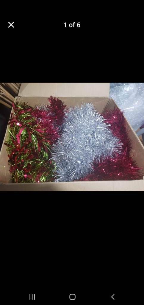 Christmas Tinsel Decorations - Multicoloured, Good Condition Box of 14