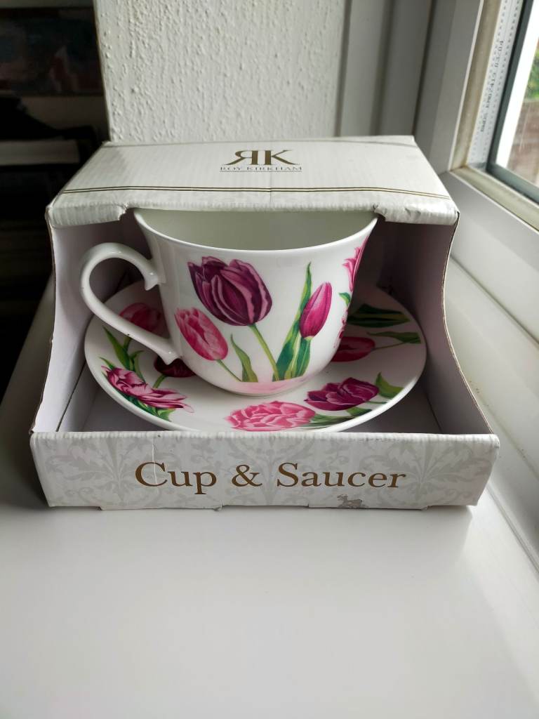 Roy Kirkham Jumbo Breakfast Cup and Saucer in Tulip Garden Design