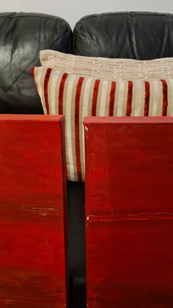 Set of 3 beautiful hand painted deep red burgundy art canvases  60 x 80cm