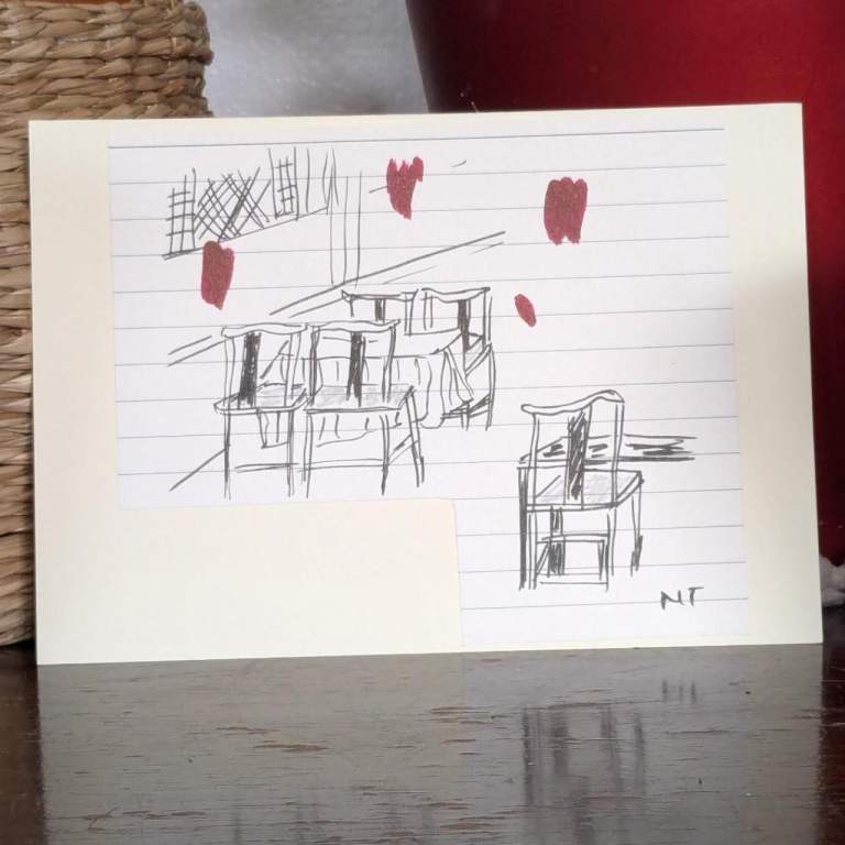Original Hand Sketch 'Empty Tables And Chairs'