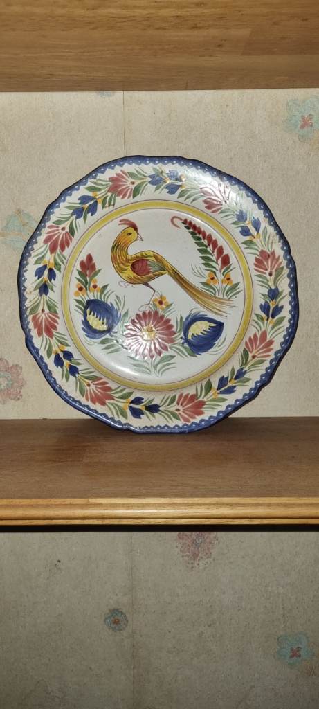Henriot Quimper plate with bird and floral design 