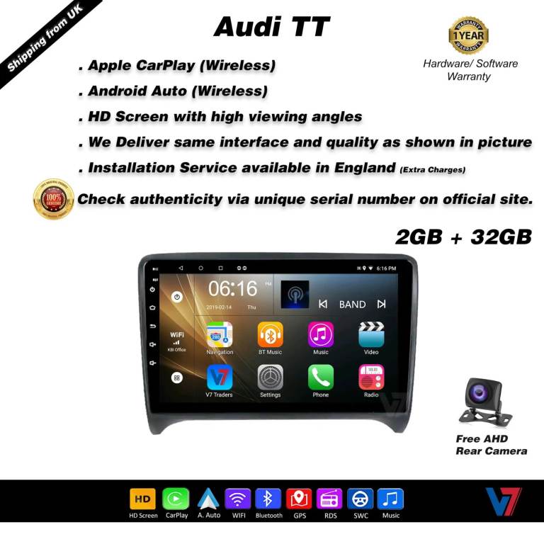 Audi TT CARPLAY Android Auto HD Screen Head Unit GPS Stereo LCD Panel V7