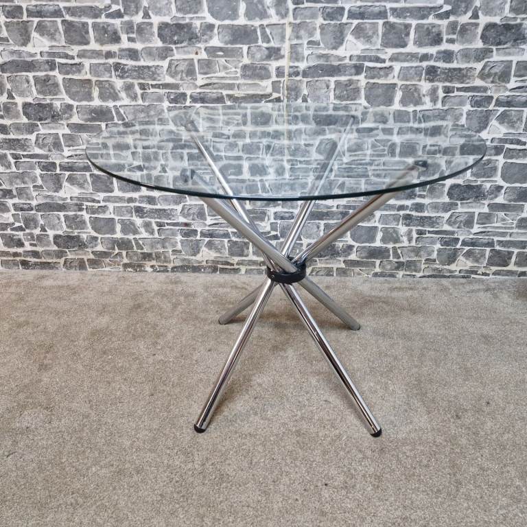 Round Glass Dining Table with Chrome Base