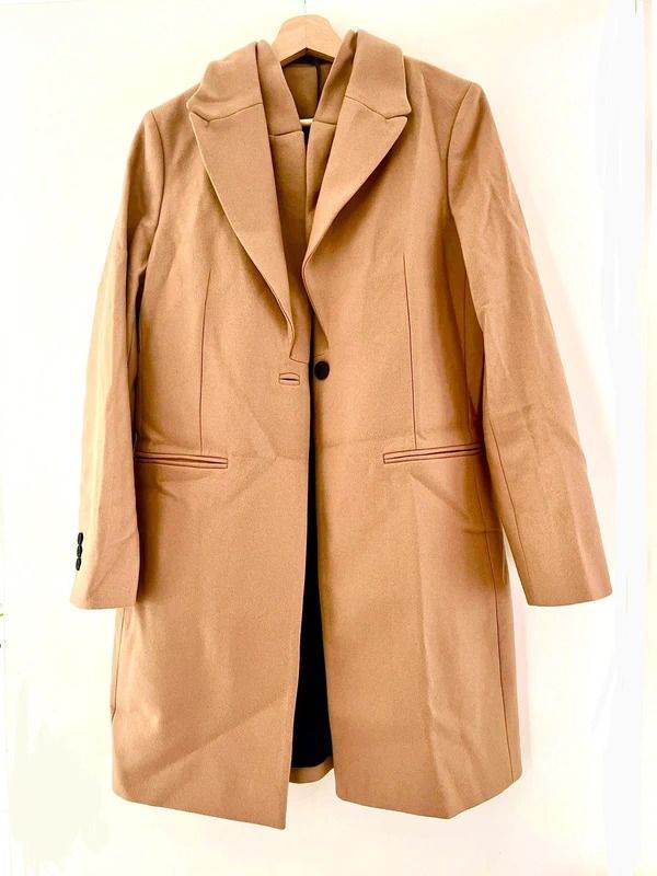 All Saints Lyris Camel Brown Women's double-collar recycled wool-blend coat