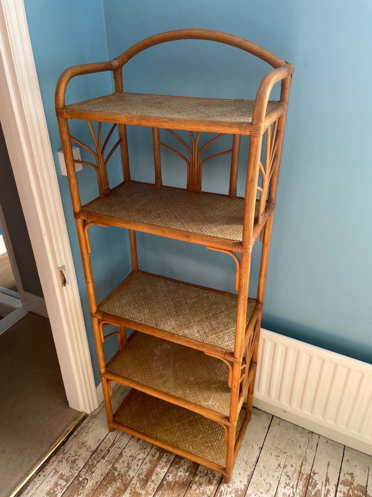 Vintage 1970s rattan and bamboo shelving