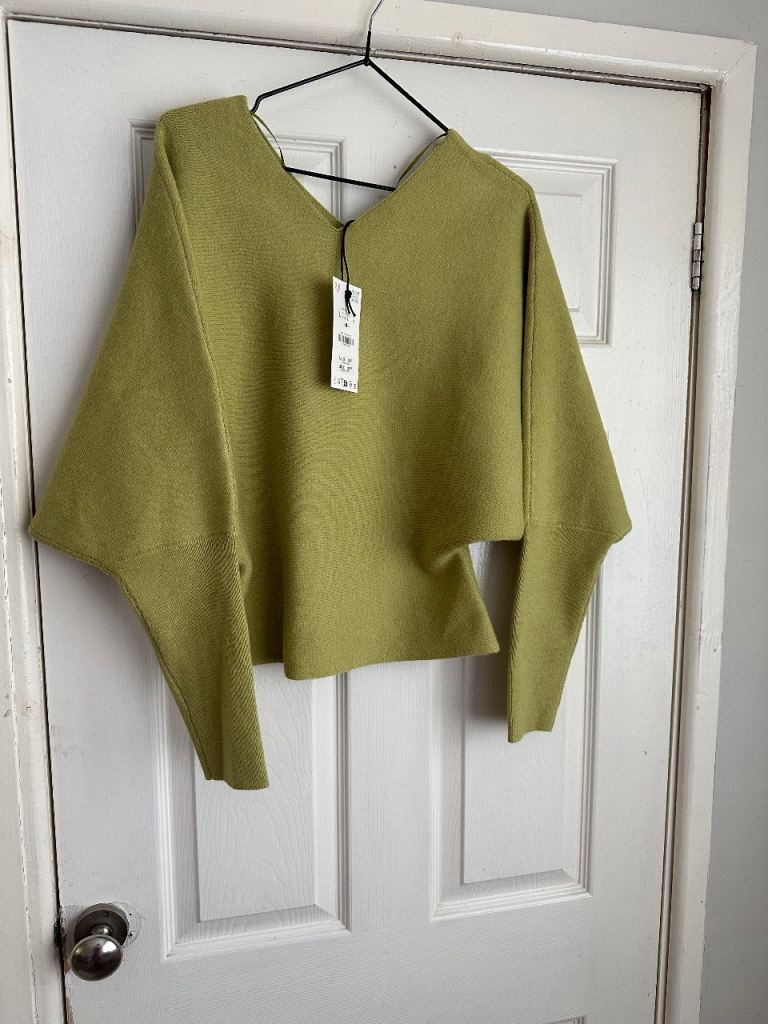 New Zara Green Batwing Jumper with Tags,Size L