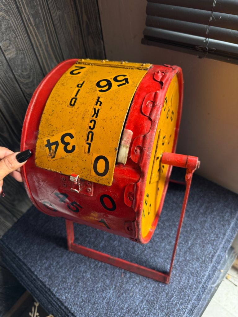 Vintage Style Metal Bingo Cage Game - Red and Yellow