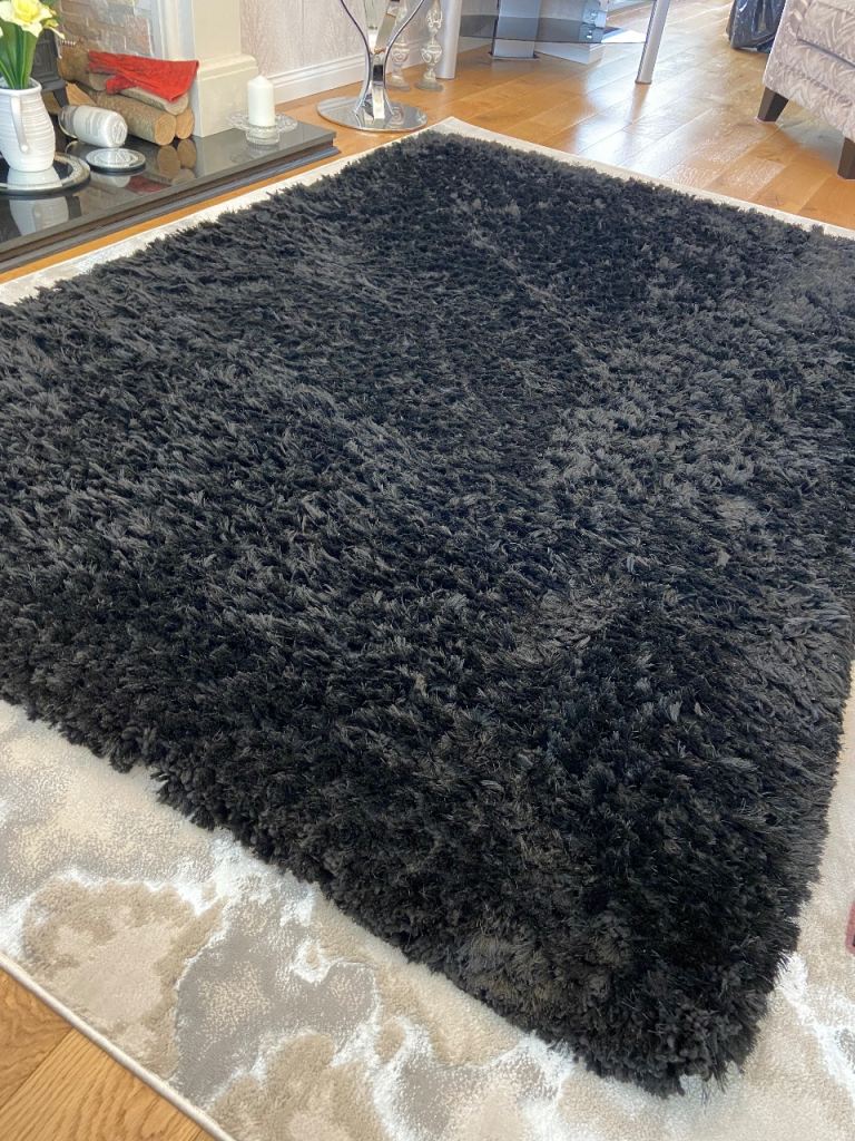 Extra Large Black Deep Pile Plush Rug 