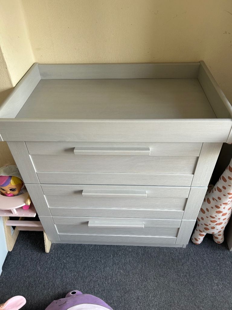 Grey Wooden Baby Changing Table with 3 Drawers – Good Condition