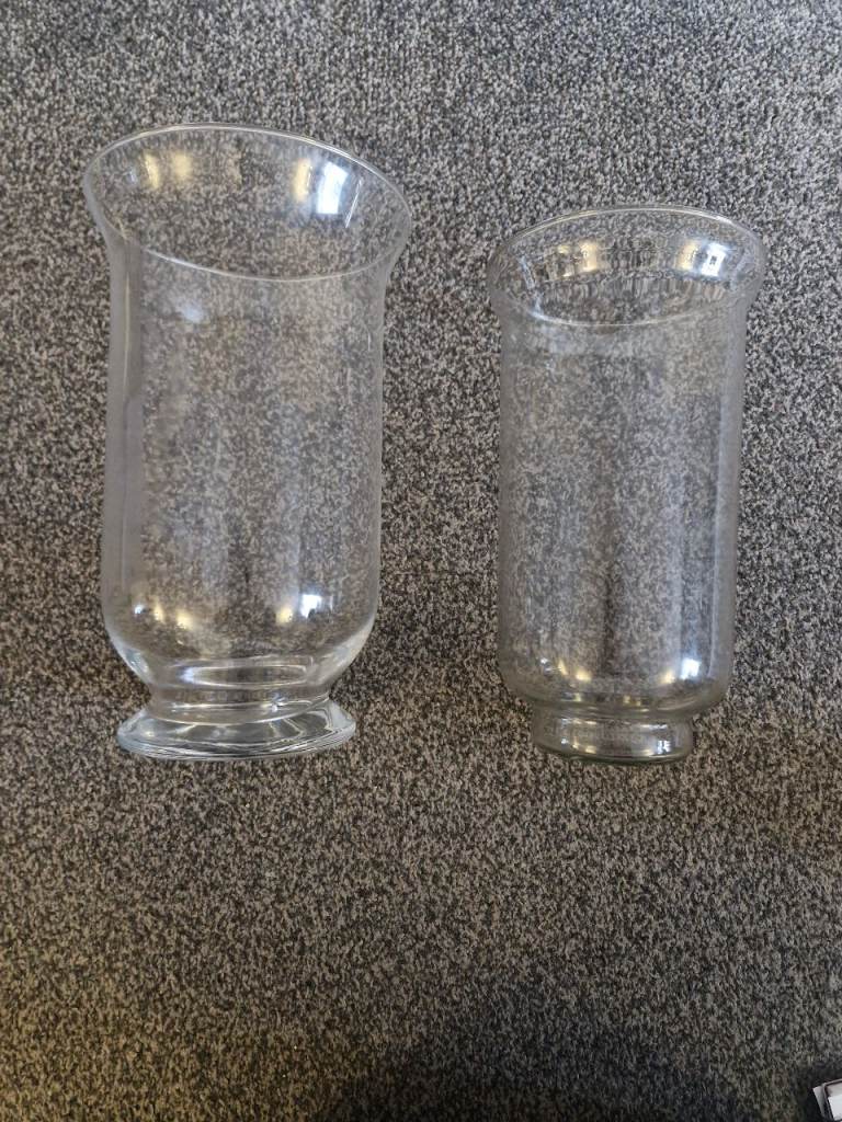 2 x Glass Hurricane Vases - Wedding Decoration