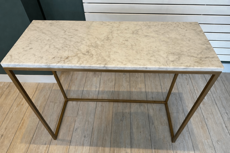 Bespoke Carrara Marble Side Table – Gold Frame, 93.5 × 37 × 80 cm