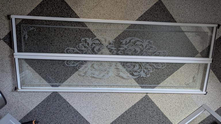 Free White Aluminium Sliding Door Frame with Etched Glass Panel