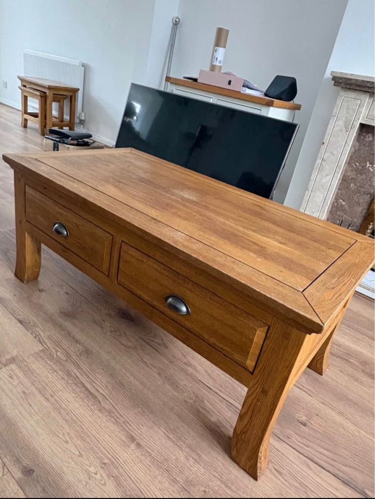 Solid Oak Coffee Table with Drawers – Good Condition, £50.00 for Sale