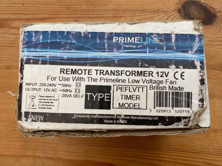 PRIMELINE MANROSE REMOTE TRANSFORMER 12V PEFLVTT TIMER MODEL FOR LOW VOLTAGE FAN