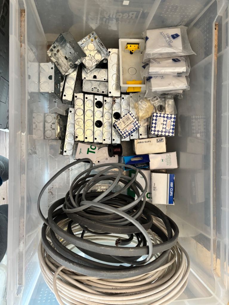 Mixed Electrical Wiring Accessories, Sockets, Cable Clips, and Boxes – New