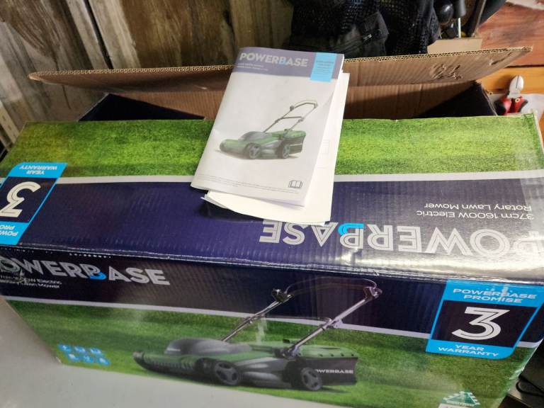 image for Powerbase Electric Mower with Rear Roller - Green / 37cm Cutting Width