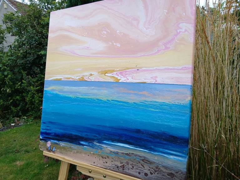 Dreamy original acrylic seascape painting,  abstract artwork canvas 