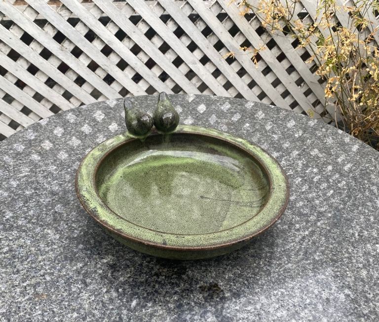 Pottery glazed bird bath 