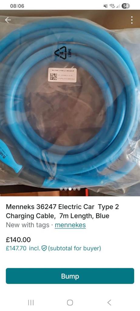 Menneks 36247 Electric Car  Type 2 Charging Cable,  5m Length, Blue