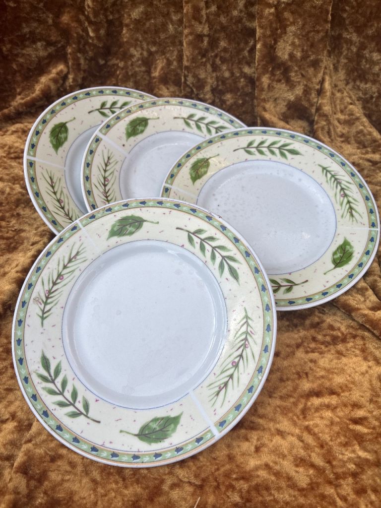 Set of 4saucer  Plates with Leaf Design – Good Condition