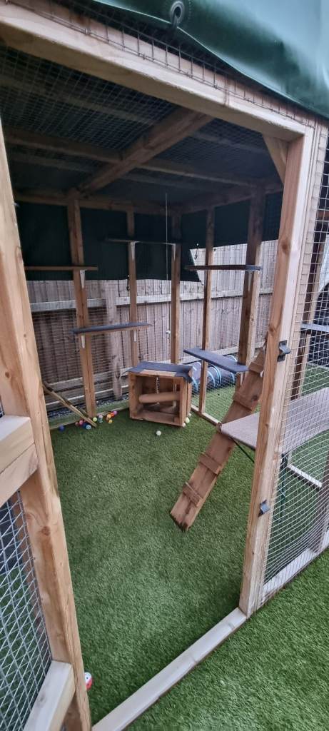 Cat Aviary  Free-standing 9ft long x 6ft wide x 6ft high, with a black waterproof roof