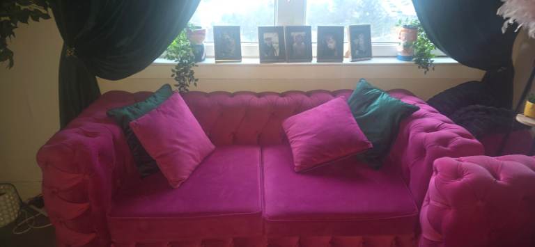 3 and 2 seater sofa with pouffe 