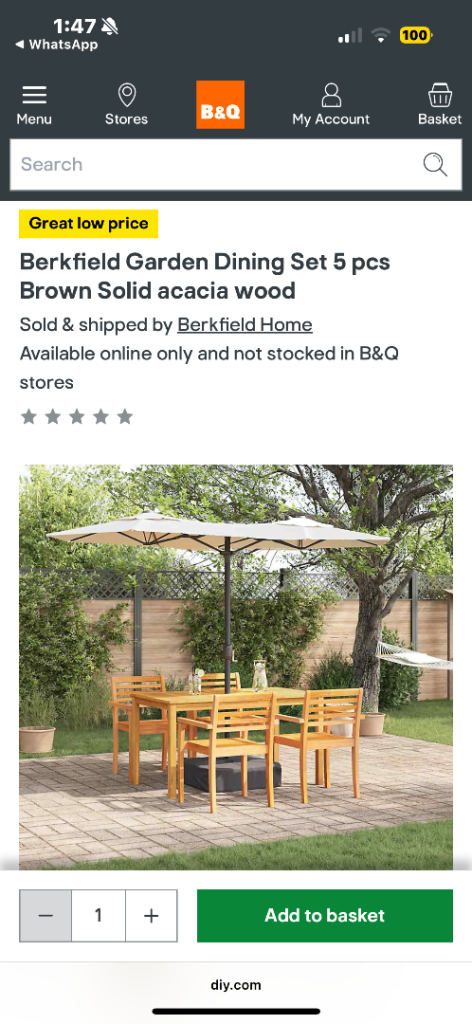 Berkfield Garden Dining Set - 5 Piece Solid Acacia Wood