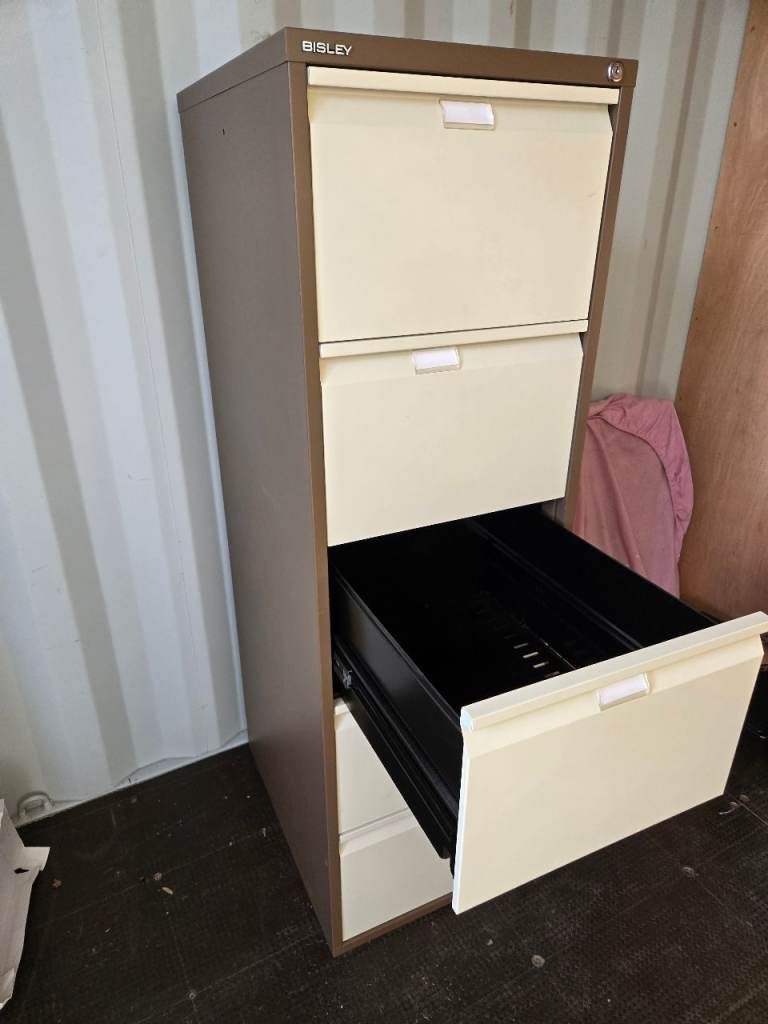 Bisley Office Storage Set: 5-Drawer Filing Cabinet & 6ft Cupboard (With Keys)
