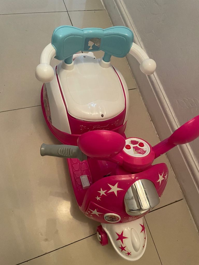 Used Evo Barbie Pink & White Battery Electric Ride-On Scooter Trike, Plastic