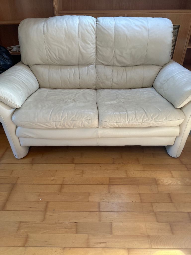Free Cream Leather Two-Seater Sofa – Good Condition
