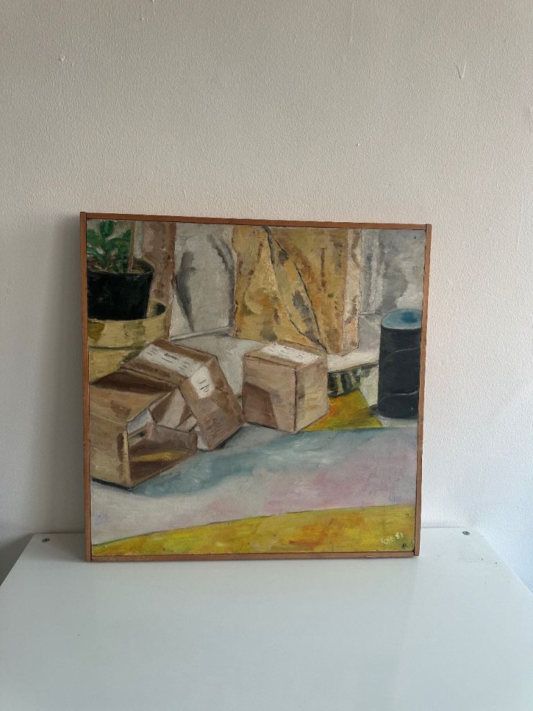 Large Modern Still Life Oil Painting – Framed – Neutral Tones