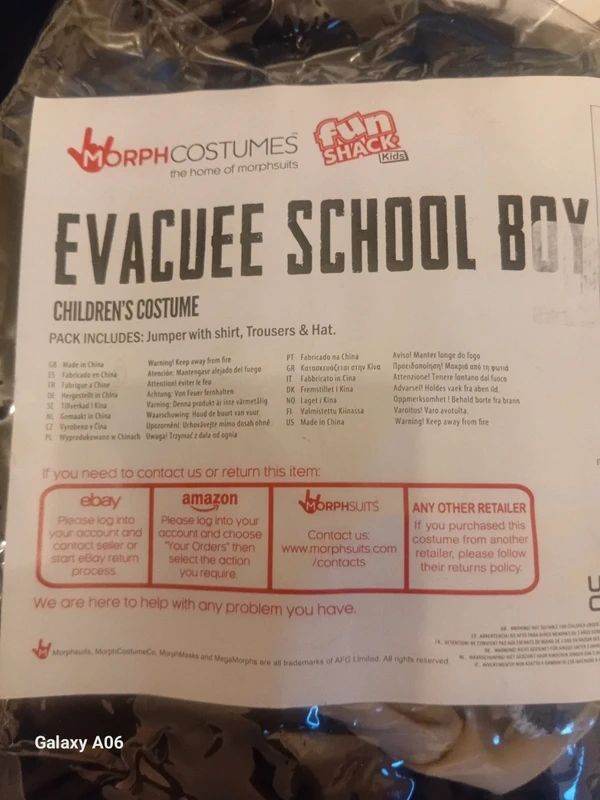 Boys Evacuee School Boy Size XL Fancy Dress Costume