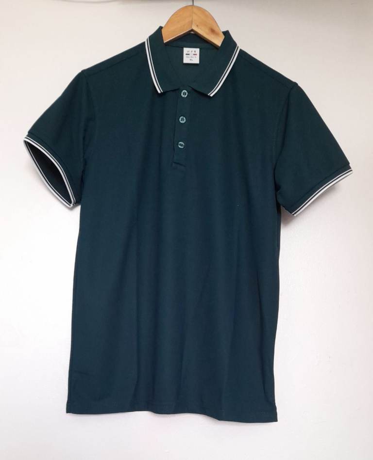  New man's DARK GREEN Polo Shirt with White Trim – NEW size XL Cotton
