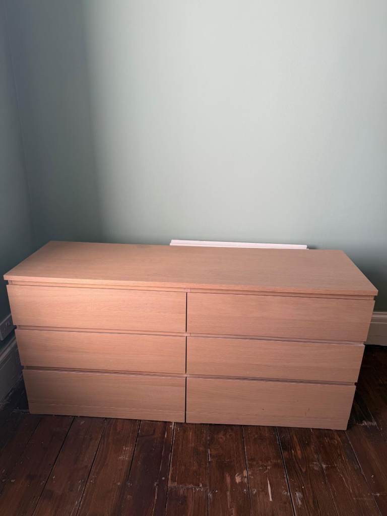 2 x IKEA MALM Chest of 6 drawers, white stained oak veneer, 160x78 cm
