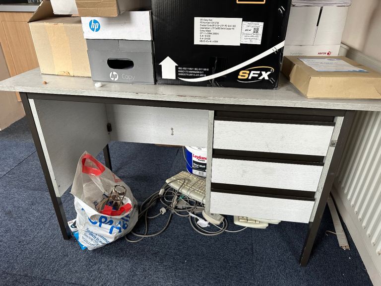 Grey wood office desk, used condition (just needs a repaint)