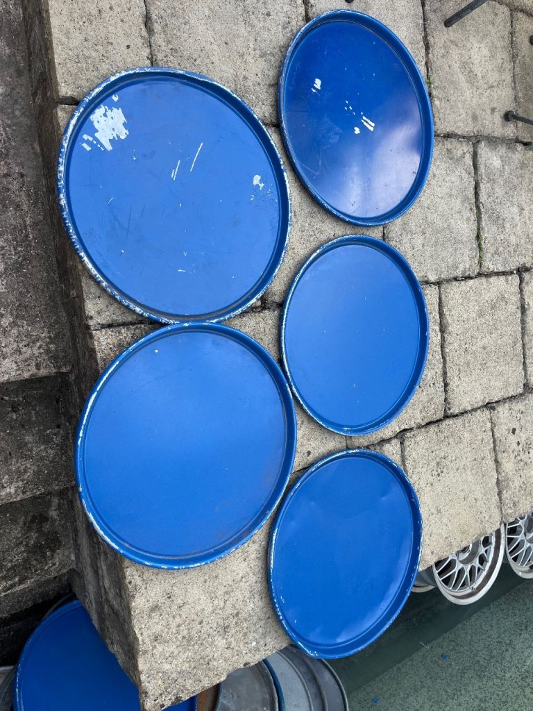 Five Blue Metal Drum Lids – Used Condition