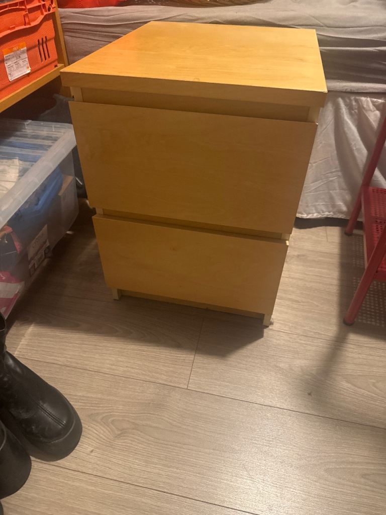 Wooden Bedside Table with 2 Drawers – Good Condition