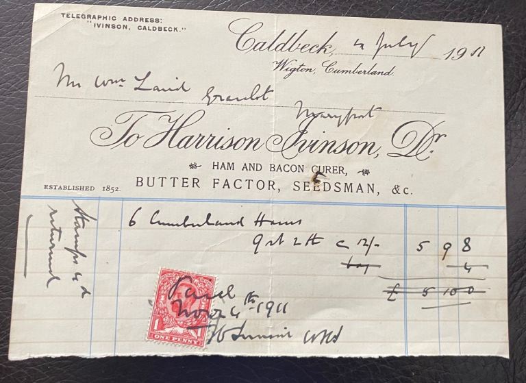 Rare 1911 Caldbeck Invoice with Stamp – Historical Collectible